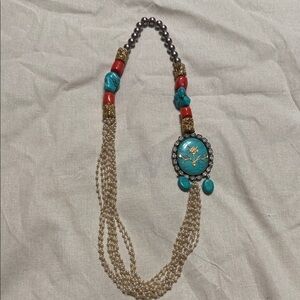 Turquoise color and Red orange color Beaded Necklace